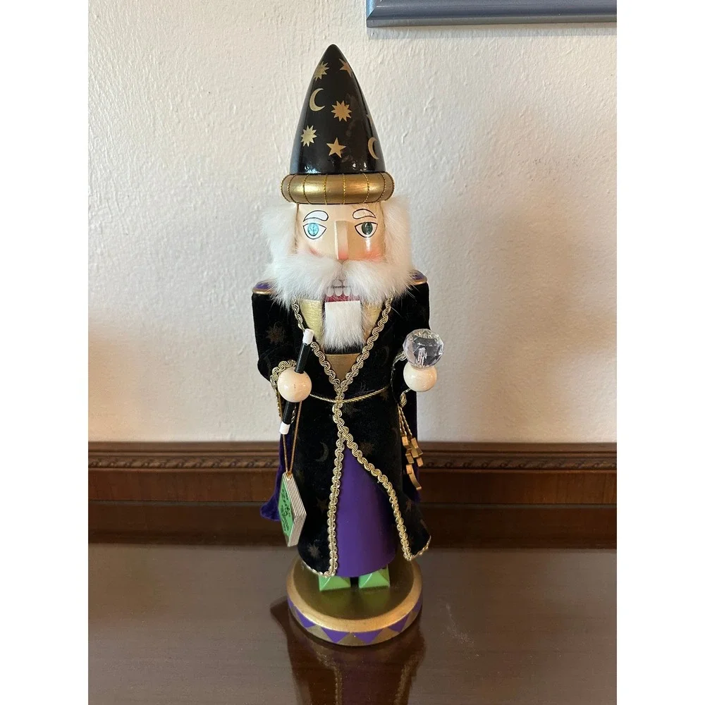 Wizard Nutcracker Wooden Celestial Sorcerer Crystal Ball Book of Spells 15 Inch